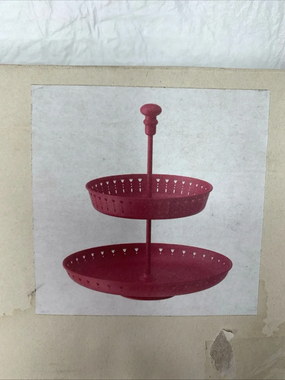 IKEA GARNERA Steel Serving Stand 2 Tiers Red Spring Tulips Design 11.5 & 13
